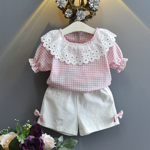 Bear Leader 2022, nuevos conjuntos de 2 uds para niñas, ropa informal para niñas, Tops a cuadros y pantalones cortos con lazo, trajes de verano para niñas, conjuntos de ropa para niñas - Product Image 3