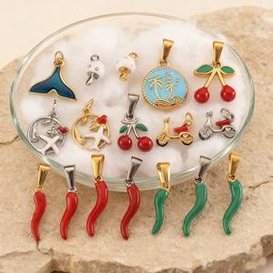 Dijes de Acero Inoxidable Chapados en Oro de 18k |   Amuletos Impermeables de Viaje en Avión con Diseño de Cereza y Chile |   Joyería DIY para Pulseras y Collares - Product Image 3