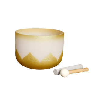 Golden Lotus Frosted Quartz Crystal Singing Bowl 432Hz 440Hz Chakra Sound Healing Yoga Meditation Crystal Sound Bowl With Mallet - Product Image 1