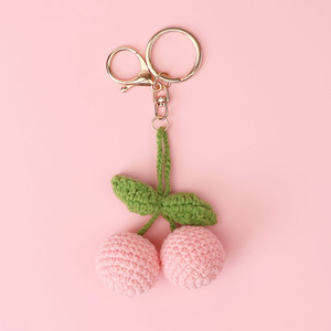 Trái cây móc móc khóa nho cam cherrie bơ chanh đào dưa hấu dâu tây Amigurumi đan móc chìa khóa anh đào - Product Image 5