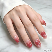 Faux ongles à presser Bejeweled Nude Flower (lot de 24) avec dégradé rose et accents floraux 3D, réutilisables, avec colle