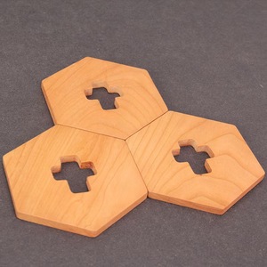 Hexagonal Solid Wood Coaster With Cross Cutout Heat Resistant Coffee <b>Tea</b> Mat Desktop Drink Pad Minimalist Design - Product Image 3
