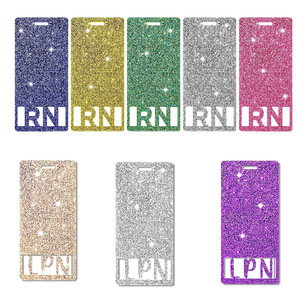 RN Badge Clip with Glitter Colors, Retractable <b>ID</b> Name Card, Nurse Care Accessory, Acrylic, Printable - Product Image 1