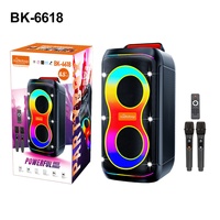 Sistema de Karaoke para el Hogar con Sonido Estéreo TWS BK-6619, Subwoofer de 6.5 Pulgadas X2, Audio Estéreo de Alta Fidelidad, RGB, Micrófonos Dobles para Fiestas al Aire Libre