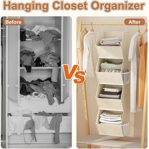 Hanging Closet Organizer 4 <b>Shelf</b> Foldable Fabric Storage With Mesh Pocket For Clothes Bedroom Use - Product Image 5