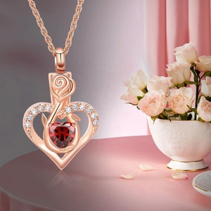 Collar de urna de corazón infinito de flor rosa para cenizas para mujer recuerdo de cenizas conmemorativas urna de corazón de piedra de nacimiento medallón joyería de cenizas - Product Image 6