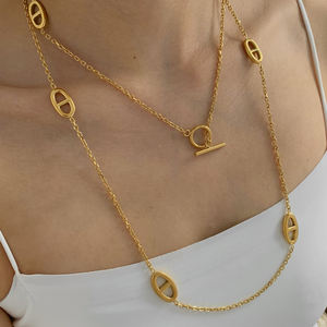 Clicliyeni Trendy domuz burun paslanmaz çelik Charm su geçirmez altın kaplama yüksek kalite uzun kadın kazak zincir kolye - Product Image 3