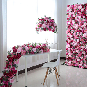 E décoration florale de table pour mariage rangée de fausses fleurs centre de table rouge rangée de roues de boules de fleurs soie artificielle chemin de fleurs roses - Product Image 6