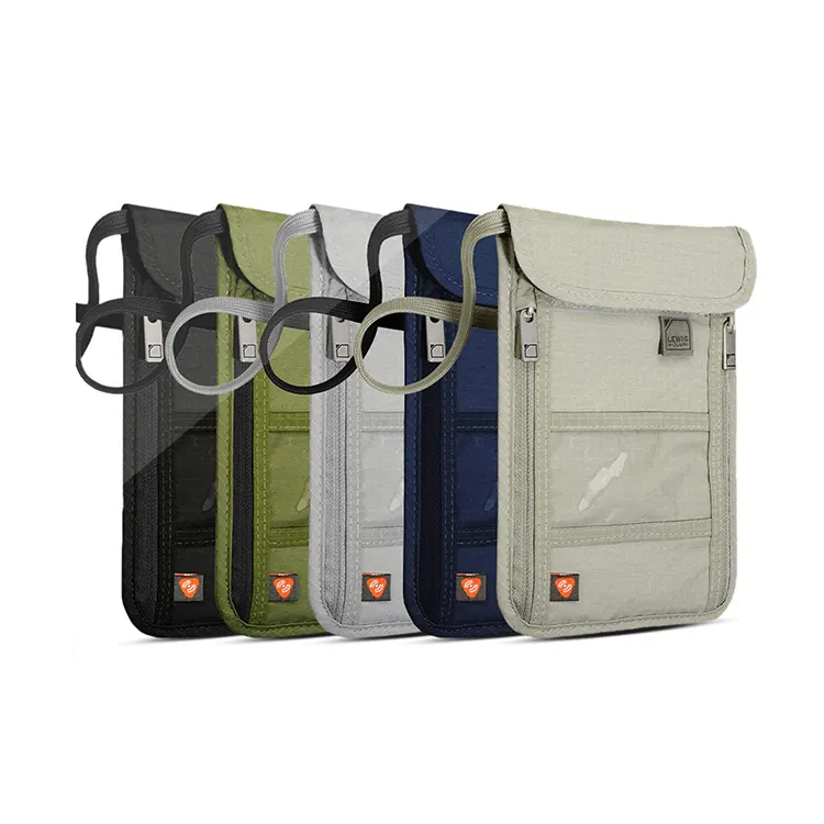 Wholesale Custom Logo Nylon Travel Rfid Hanging Passport ID Card Credit Card Holder Bag