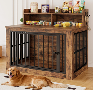Cage à chien en bois moderne <span class=keywords><strong>extra</strong></span> <span class=keywords><strong>large</strong></span> avec 4 crochets robustes pour la décoration du salon, chiens de grande taille, 43,3 pouces - Product Image 1