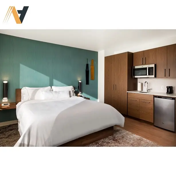 Set di camere da letto in legno duro per casa e Hotel con doppio letto matrimoniale matrimoniale matrimoniale matrimoniale con Design elegante