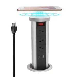 Automatic Raising Type Pop up Outlet Hidden Recessed Surge Protector Power Strip 10W Wireless Charger Socket