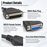 Kabel DB25 Male ke DB15 Female RS232 Serial Parallel Port Molded Assembly untuk Kontrol CNC Kabel Adaptor D-Sub Kustom
