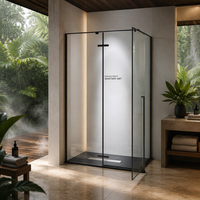 Paroi de douche FUSA pour la maison, 1 porte à charnière, 2 panneaux fixes, verre trempé de 8 mm, ouverture vers l'extérieur, cadre en acier inoxydable 304