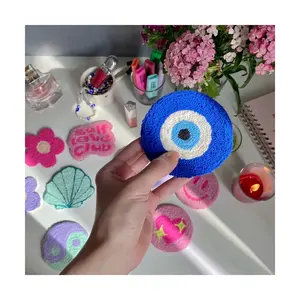 Wholesale Blue Punch Needle Handicraft Coaster Cute Rug For Other Home Decor Coaster