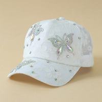 Casquette de baseball ajustable pour femme avec dentelle, strass et broderie florale, style papillon, pour l'extérieur et la mode