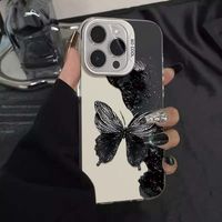 Nouvelle coque de téléphone portable en argent coloré à motif papillon pour iPhone 16 15 17 Pro Max, coque arrière transparente IMD