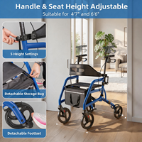 Déambulateur avec siège, roues pivotantes à 360°, frein de sécurité, pliable, capacité de 350 lb, déambulateur à 4 roues réglable pour personnes âgées
