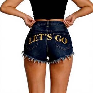 Shorts en <span class=keywords><strong>jean</strong></span> vintage pour <span class=keywords><strong>femme</strong></span>, style américain, taille mi-haute, coupe droite, ample, longueur courte, effet usé, exclusivité transfrontalière - Product Image 1