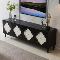 Meuble TV moderne en bois massif, console multimédia à poser au sol avec étagères réglables pour téléviseurs de 60 à 64 pouces