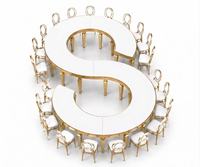 Tables à pieds coniques en acier inoxydable doré avec plateau en verre blanc pour hôtels, mariages, banquets et événements – Vente en gros