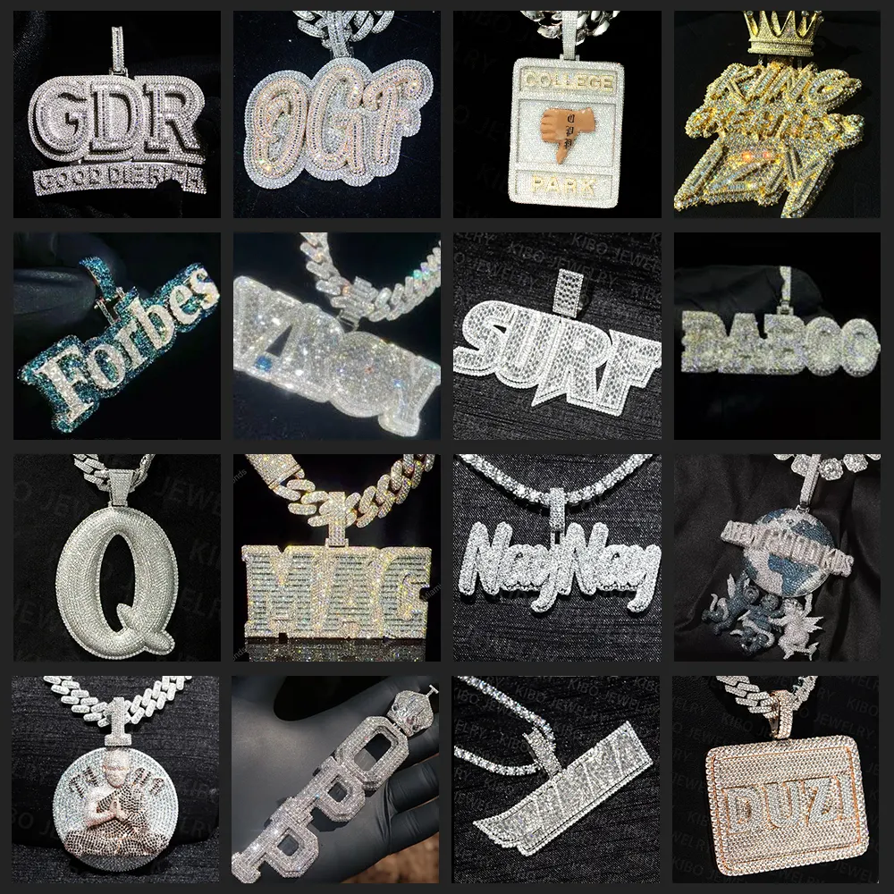 Collana personalizzata personalizzata con ciondolo a catena con lettera iniziale in argento 925 pendenti ghiacciati Hip Hop
