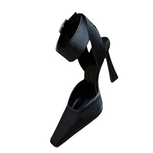 Escarpins L-124 à talons aiguilles pour <span class=keywords><strong>femme</strong></span>, sexy, noirs, à bout carré, grande taille, en satin, avec bride cheville, style français - Product Image 5
