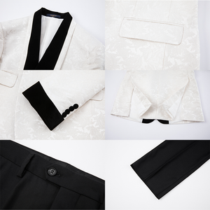 Costume de Marié Jacquard 3 Pièces pour Homme, Smoking à Revers Châle, Veste Noire à Un Bouton et Simple Boutonnage, Idéal pour Mariage - Product Image 4