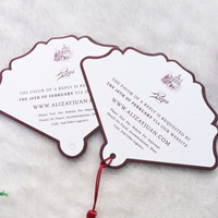 Tarjetas de Menú de Boda en Forma de Abanico Color Borgoña Vintage con Borla