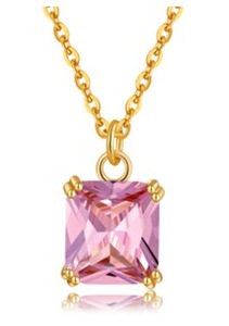 LUMIARA Nouveau Pendentif Carré de Luxe en Acier Inoxydable Plaqué Or 18K Style Bohème avec Tourmaline Rose Taille Princesse Simple et Tendance - Product Image 4