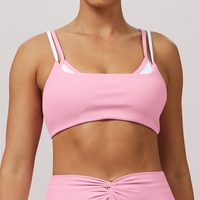 Soutien-gorge de yoga Sense à double bretelle avec coussinets, fines bretelles, couleur contrastante, dos élégant, sous-vêtement de sport pour femme
