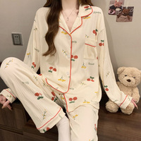 Ensemble de Pyjama pour Femme Imprimé en Soie de Lait, Tissu Froissé, Confortable et Tendance, Vêtement d'Intérieur Printemps-Automne