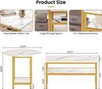 Ensemble de 2 tables basses modernes de luxe en marbre à 2 niveaux avec plateau doré pour salon