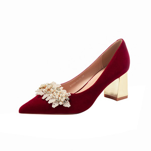 Sandalias de Tacón Alto con Punta en Pico, Tacón Grueso, Altura Media, Estilo Slip-On, Decoración Floral Elegante, Zapatos de Vestir para Banquete de Boda - Product Image 5