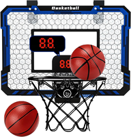 Panier de basket mobile en métal pour enfants, à suspendre à la porte, avec éclairage LED et tableau de scores électronique, 2 ballons inclus