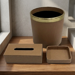 Ensemble de 3 organisateurs de bureau en similicuir : boîte à mouchoirs, porte-stylos et poubelle - Product Image 4