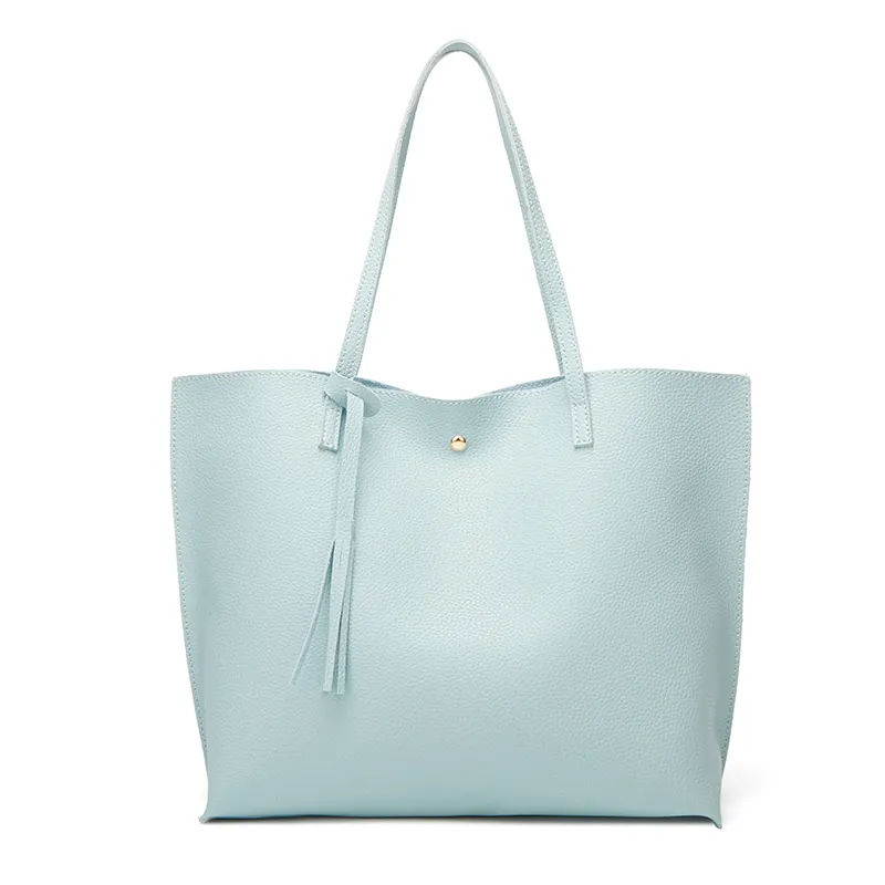 Light Blue Tassel Women Handbag Ladies Purses Litchi Grain Soft PU New Designer Tote Bag And Shoes Sets Or Handbags