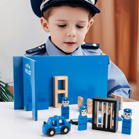 Maison de poupée de police en bois, jouet de simulation 3D, mini ensemble de police, meubles de jeu pour enfants, jouets éducatifs