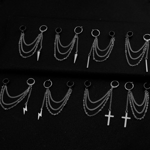 Hot Selling Simple Niche Design Multi-layer <b>Silver</b> Plated <b>Chain</b> Ear Clip Hiphop Style Men's <b>Earrings</b> Trendy Jewelry Wholesale - Product Image 2
