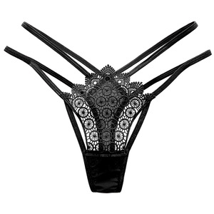 Ding Zhi Mei String sexy en dentelle pour femme, sous-vêtements transparents taille haute style européen, fibre de polyester noire 2280 - Product Image 5