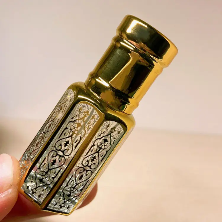Frasco de rolo para perfume de óleo essencial Attar, mini 3ml 6ml 12ml, estilo árabe, vidro dourado
