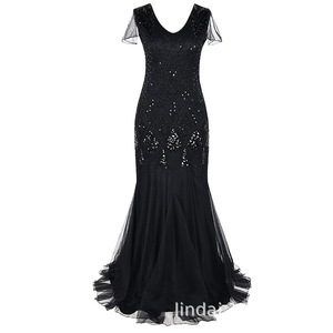 <span class=keywords><strong>Lin</strong></span> femmes Vintage Banquet sirène fête robe de mariée femme longue Maxi paillettes robe de soirée - Product Image 5