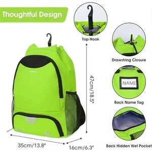 Sac à dos de sport en mesh noir pour basketball, football, volley-ball, avec compartiment pour ballon et chaussures, fabriqué en usine BSCI - Product Image 2