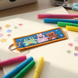 Porte-clés tissé brodé personnalisé avec logo sur mesure et motifs animaux/poupées – Porte-clés brodé durable - Product Image 6