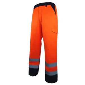 Grosir Baru celana kargo keselamatan reflektif Hi Vis oranye pria celana kerja katun poli dengan saku samping