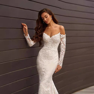 European American Style Wedding Dress Ivory <b>White</b> <b>Lace</b> Mermaid Silhouette Strapless High Waist Backless Zipper Detail - Product Image 4