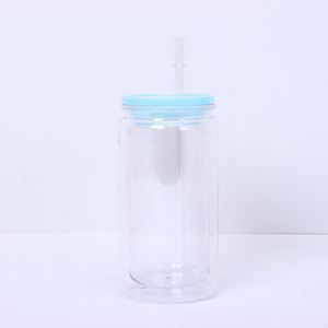Gobelet Mason en plastique à double paroi de 16 oz, personnalisé OEM, anti-fuite avec couvercle et paille pour les voyages et le camping en extérieur - Product Image 3
