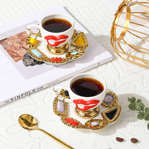 Creative Lip-Shaped Ceramic Coffee <b>Cup</b> & Saucer <b>Set</b>, Stylish Espresso Mug for Home Afternoon <b>Tea</b> Decor & Gift - Product Image 3