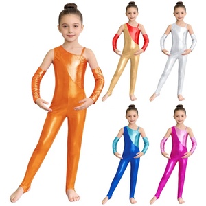 ชุดแสดงยิมนาสติกและเต้นรำสำหรับเด็กผู้หญิงอายุ 6-16 ปี ชุดจั๊มสูทเมทัลลิกพร้อมถุงมือ สำหรับการแสดงบนเวทีและการแข่งขัน - Product Image 1