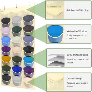 Baseball Hat Rack 24 Pockets <b>Over</b> <b>the</b> <b>Door</b> Organizer Clear Deep Pockets Foldable Design PVC Material for Hat Storage Display - Product Image 3